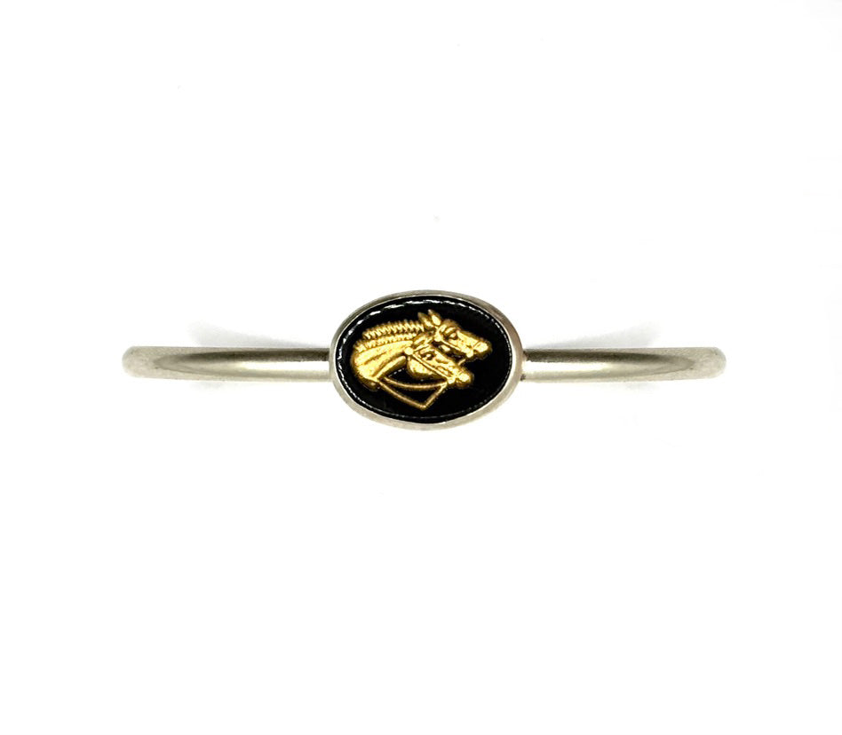 Vintage German Glass Horse Cuff – Handcrafted Sterling Silver Bracelet, 1970s Carved Glass, 6"