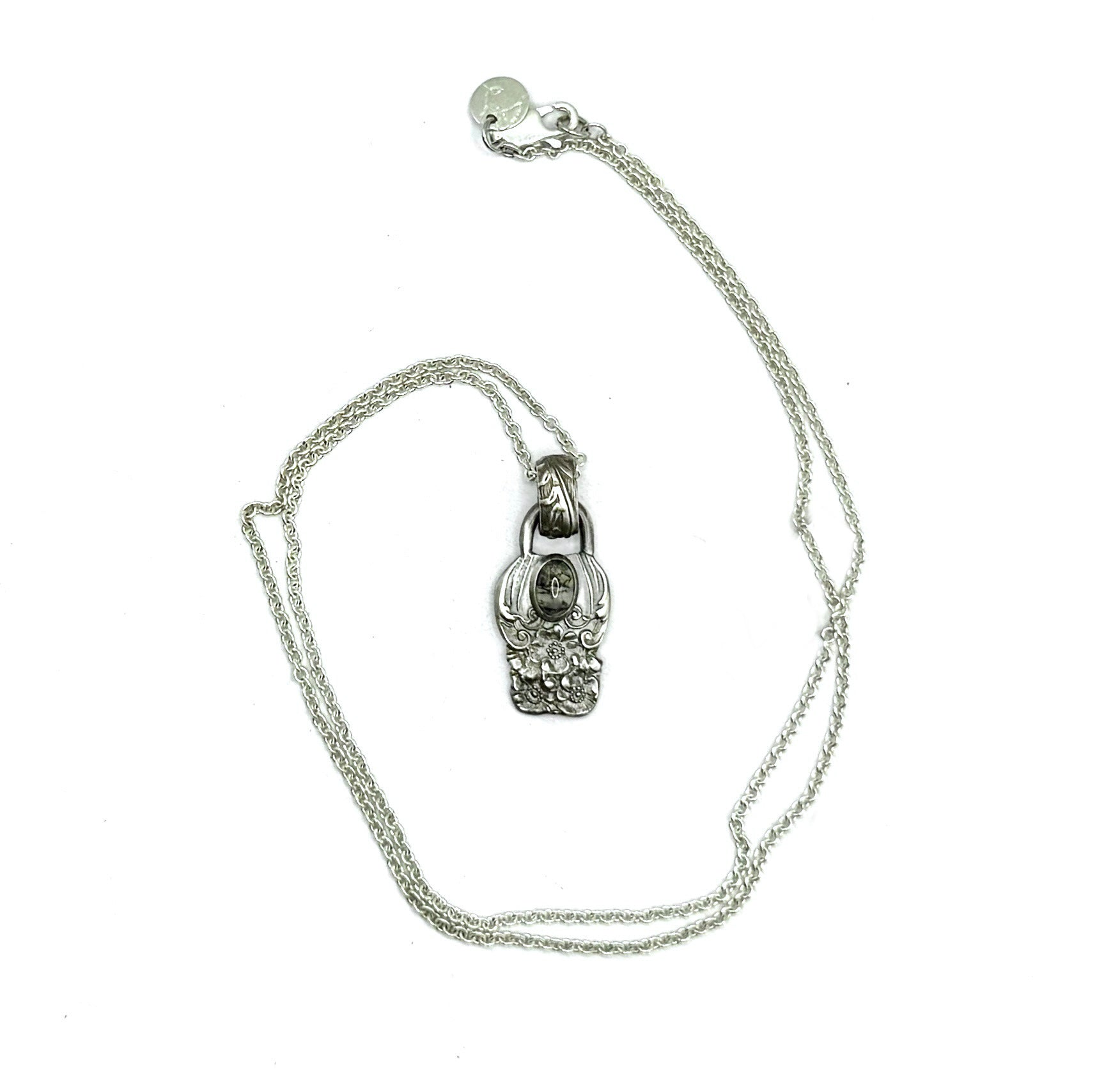Sterling Spoon Necklace with Moss Agate – Handmade Unique Pendant on 18" Sterling Silver Chain