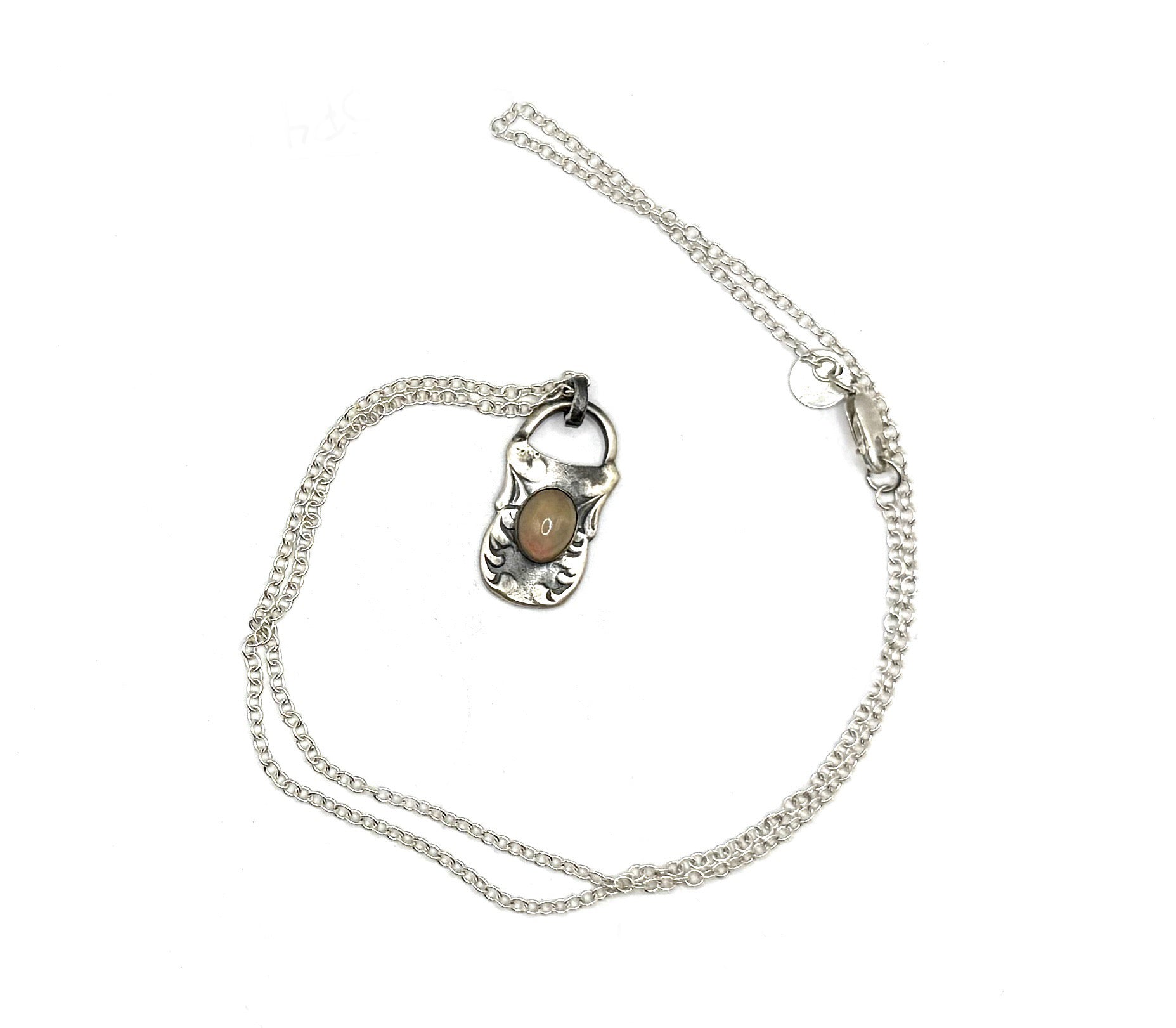 Sterling Spoon Necklace with Opal – Unique Handmade Pendant on 18" Sterling Silver Chain
