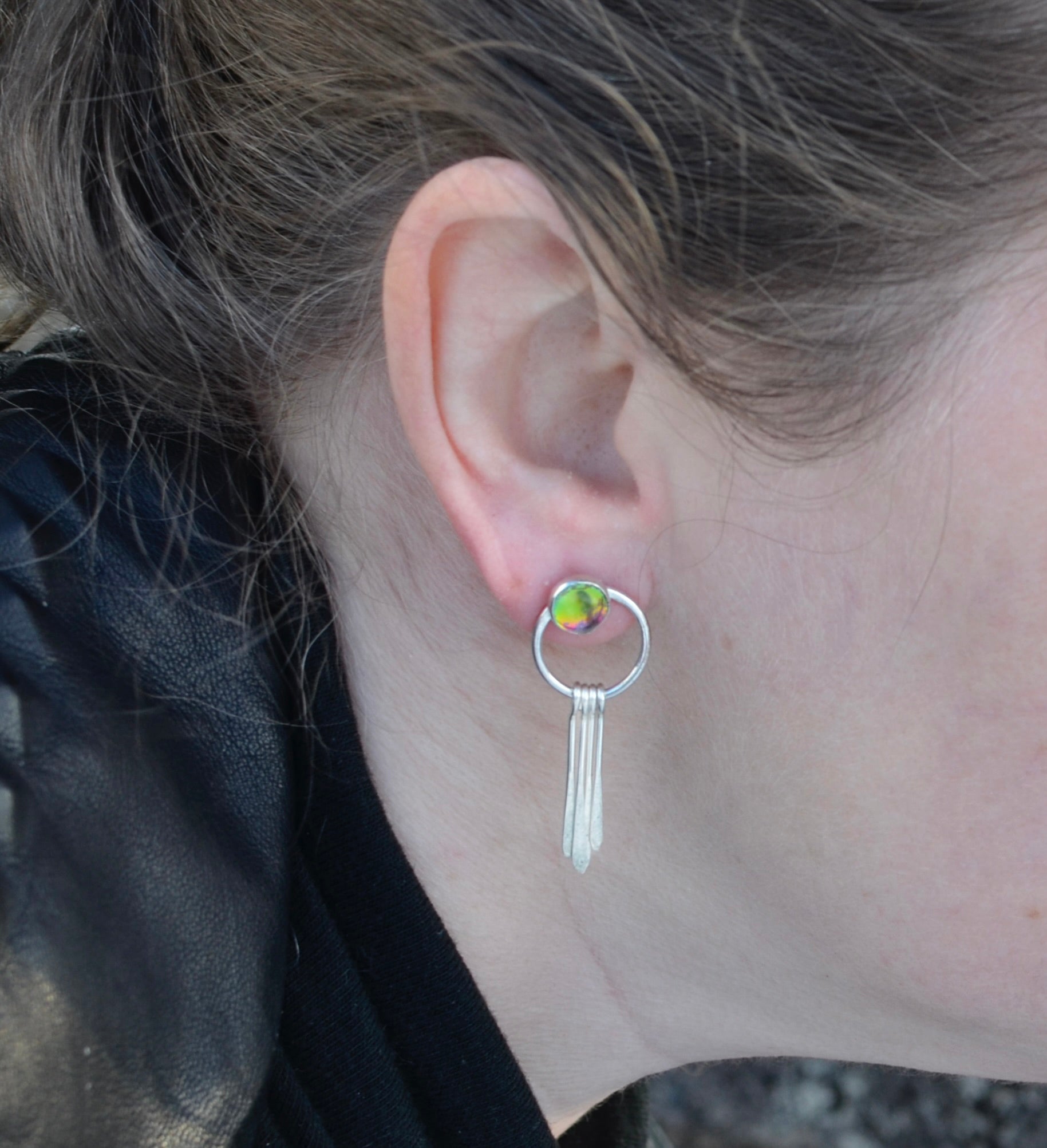 Vitrail Glass Fringe Sterling Silver Earrings